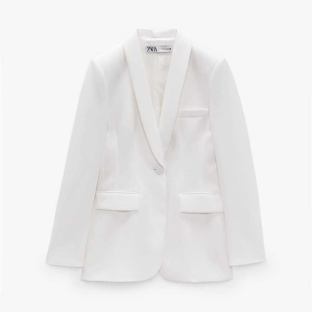 Zara White Blazer w/ Tuxedo Collar - XS